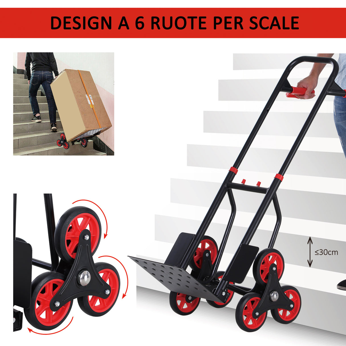 easycomfort easycomfort carrello portapacchi carichi pesanti pieghevole in metallo con 6 ruote per scale carico massimo 150kg