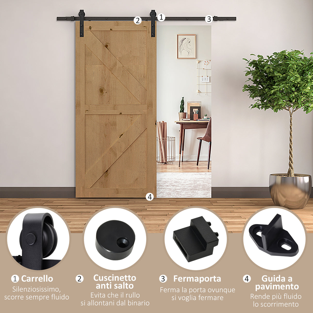 easycomfort easycomfort binario per porta scorrevole kit accessori con binario e rulli tappi in stile rustico portata 90kg acciaio al carbone nero ean 8054111845410