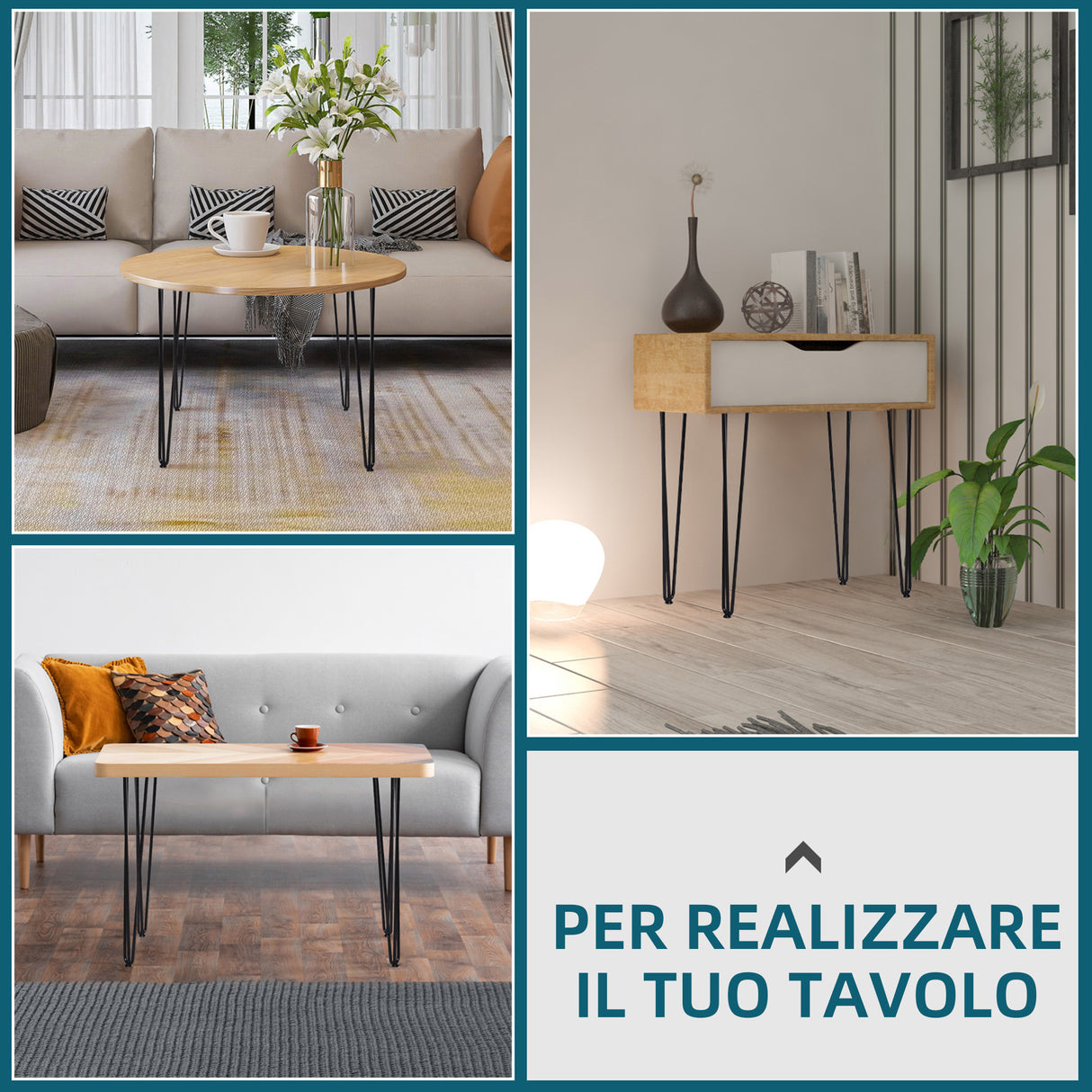 easycomfort gambe per tavoli set 4 pezzi in acciaio preforato con 20 viti incluse 12x12x71 cm nero