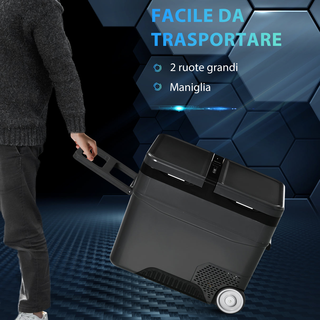 easycomfort frigo portatile elettrico a compressore da 45l con maniglia telescopica e ruote frigorifero piccolo da 12 24v dc e 110 240v ac per auto e camion