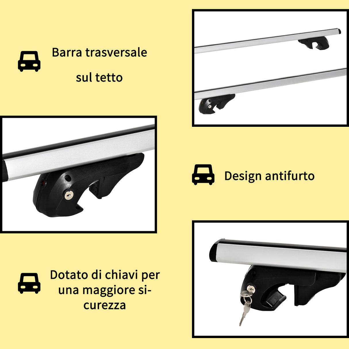 easycomfort barre portapacchi per auto con serratura e chiavi in lega di alluminio 125x5.5x7cm max. 75 kg