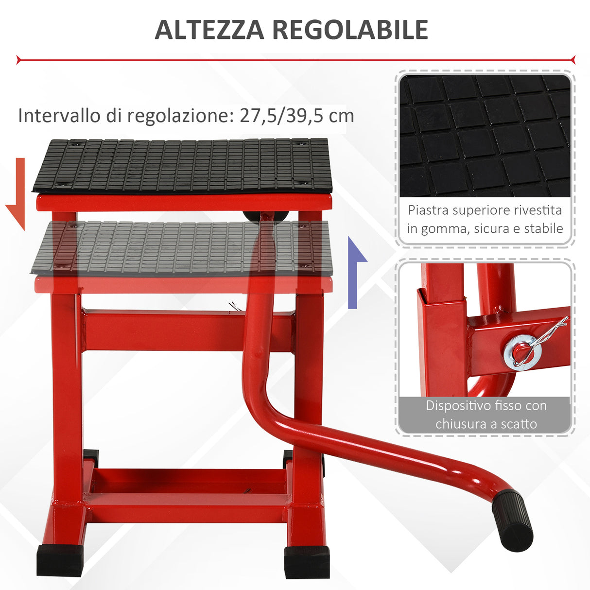 easycomfort cavalletto alzamoto in acciaio max 150kg con superficie in gomma e manovella 48x34x43 cm rosso