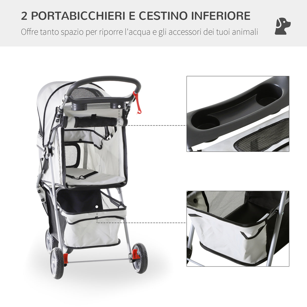 easycomfort easycomfort passeggino per cani carrello per animali domestici grigio 75 x 45 x 97cm