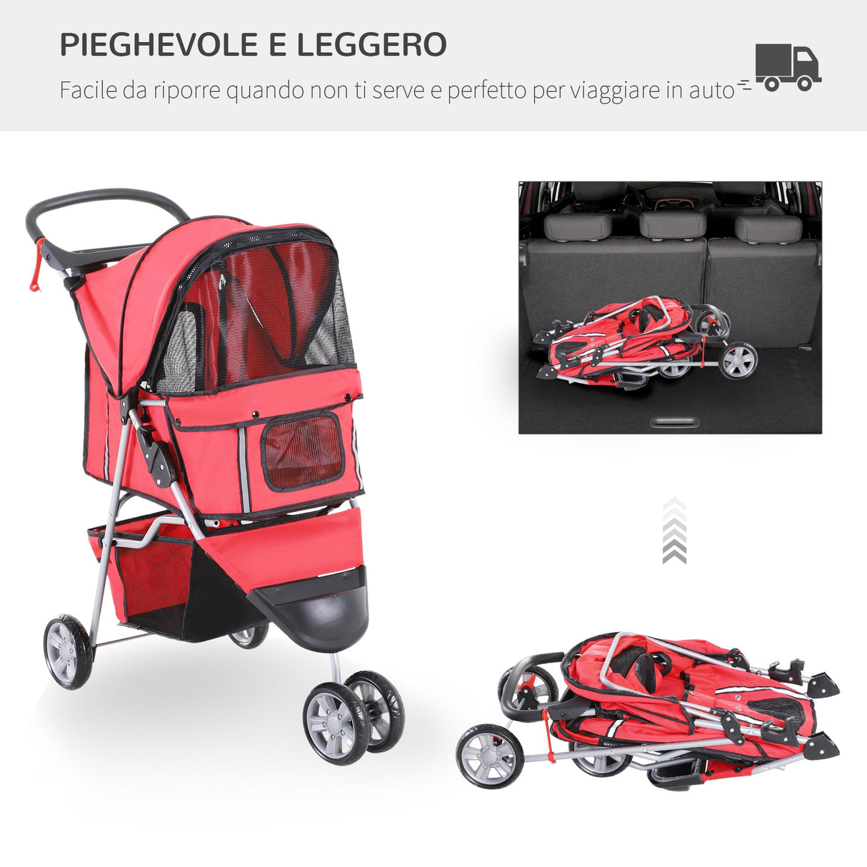 easycomfort easycomfort passeggino per cani carrello per animali domestici rosso 75x45x97cm