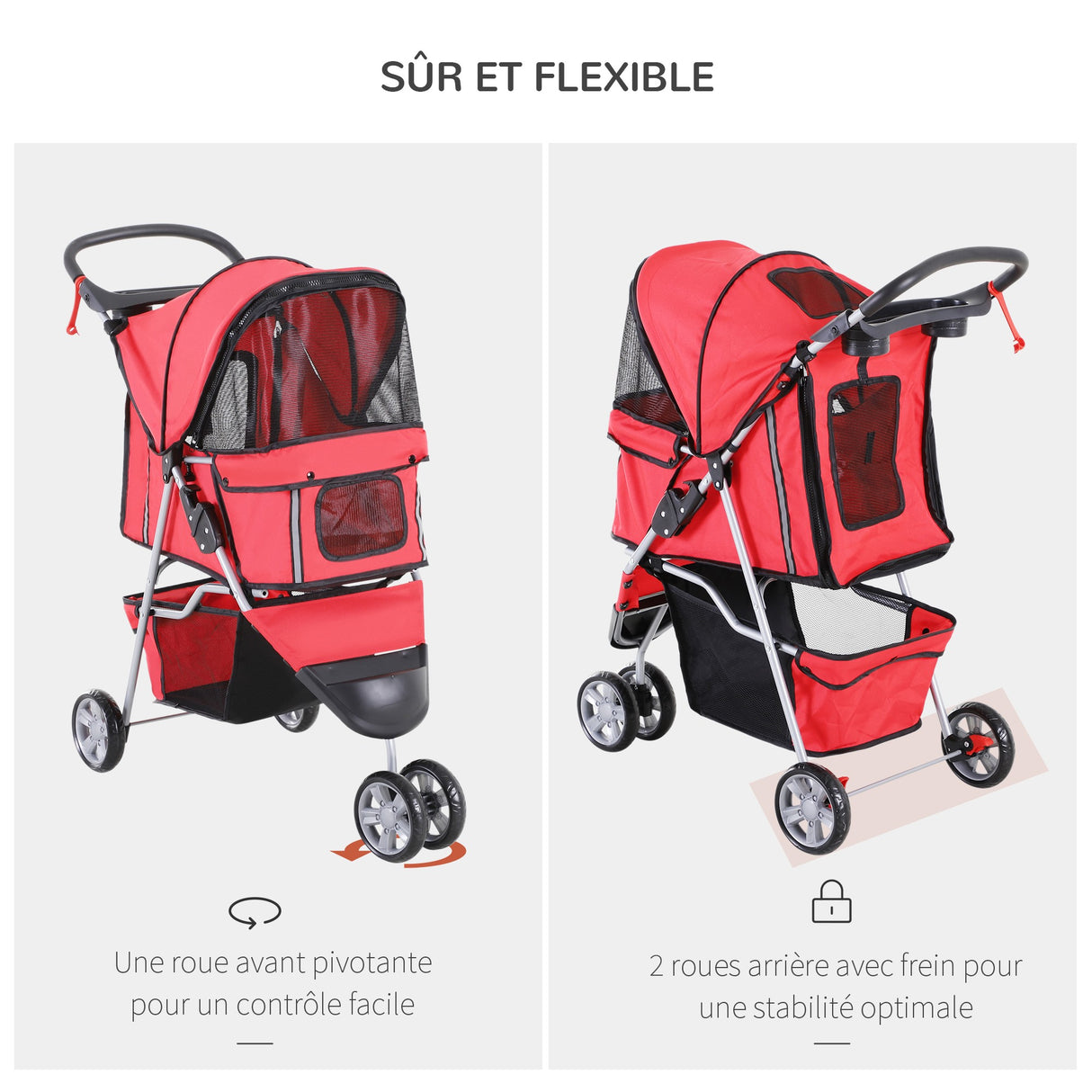 easycomfort easycomfort passeggino per cani carrello per animali domestici rosso 75x45x97cm