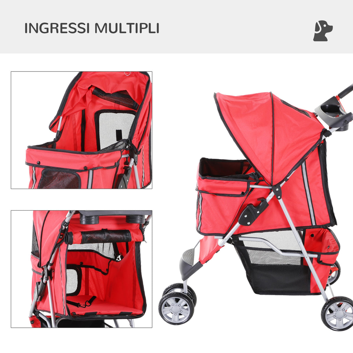 easycomfort easycomfort passeggino per cani carrello per animali domestici rosso 75x45x97cm