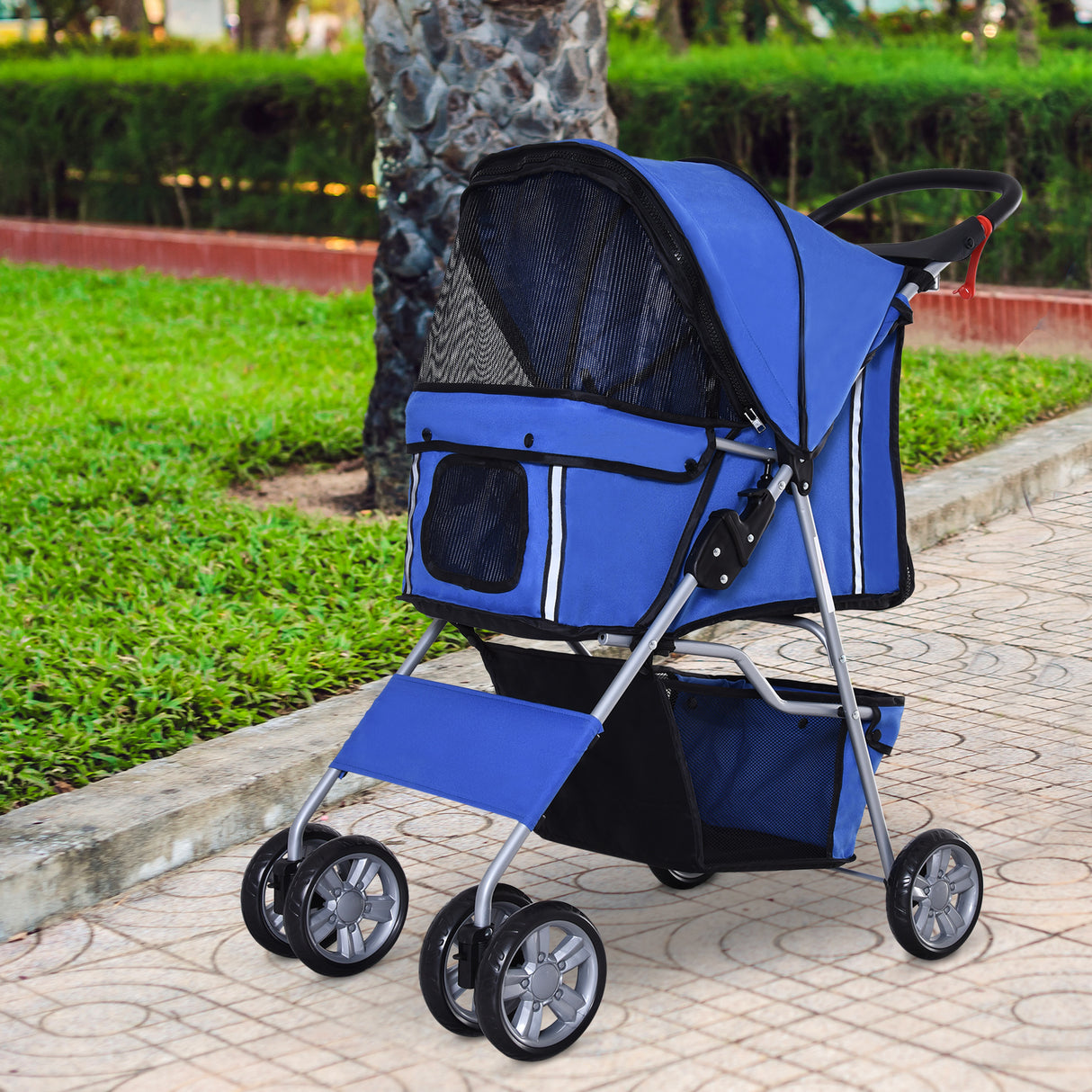 easycomfort easycomfort passeggino per cani pieghevole in tessuto con cestino e portabicchieri 75x45x97 cm blu