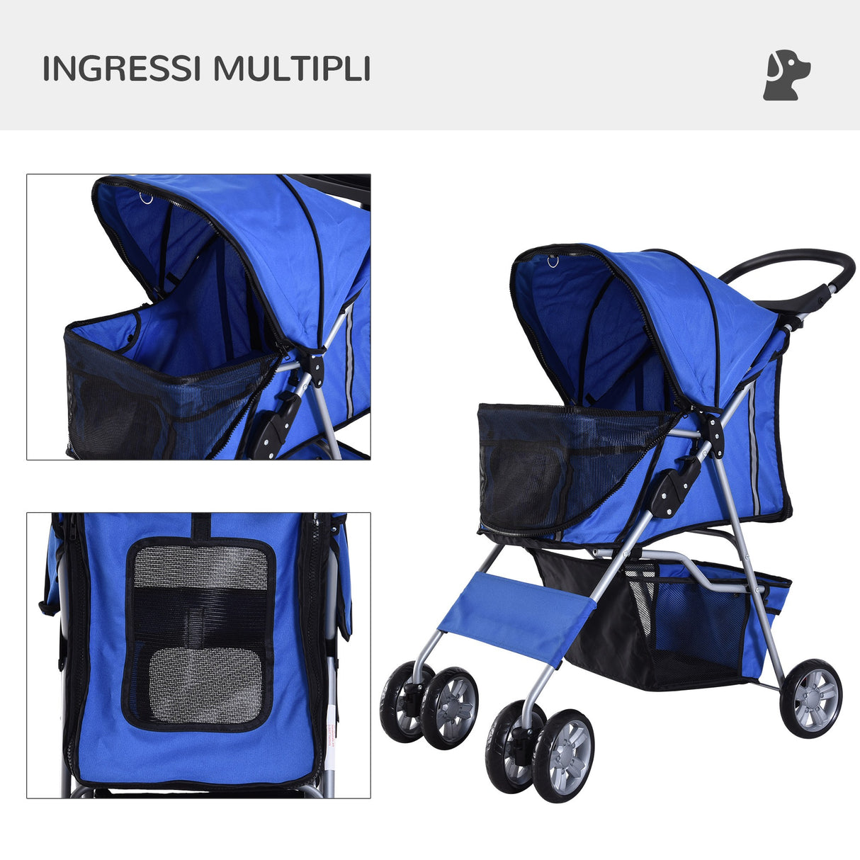 easycomfort easycomfort passeggino per cani pieghevole in tessuto con cestino e portabicchieri 75x45x97 cm blu
