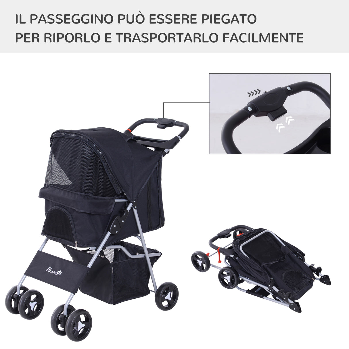easycomfort easycomfort passeggino per animali domestici pieghevole nero 77x47x101cm