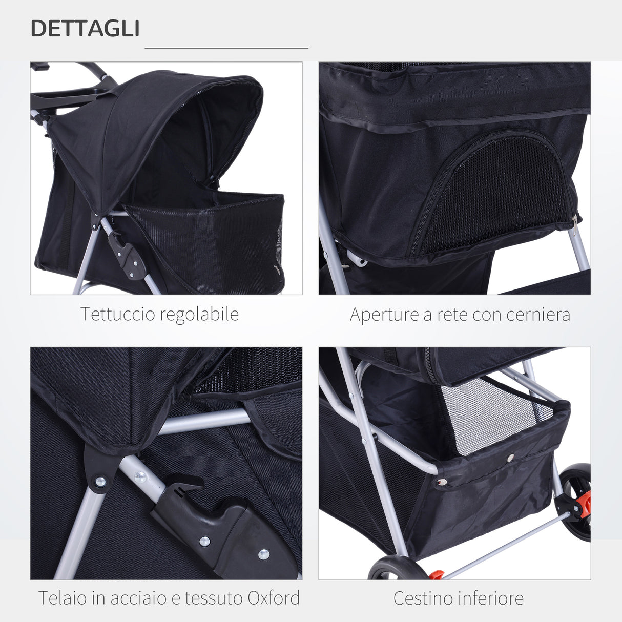 easycomfort easycomfort passeggino per animali domestici pieghevole nero 77x47x101cm