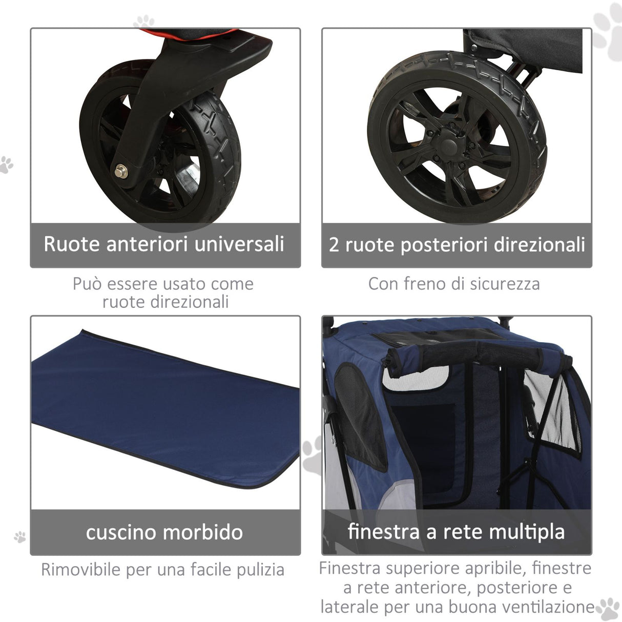 easycomfort passeggino per cani fino a 30kg pieghevole con manubrio regolabile grigio e blu