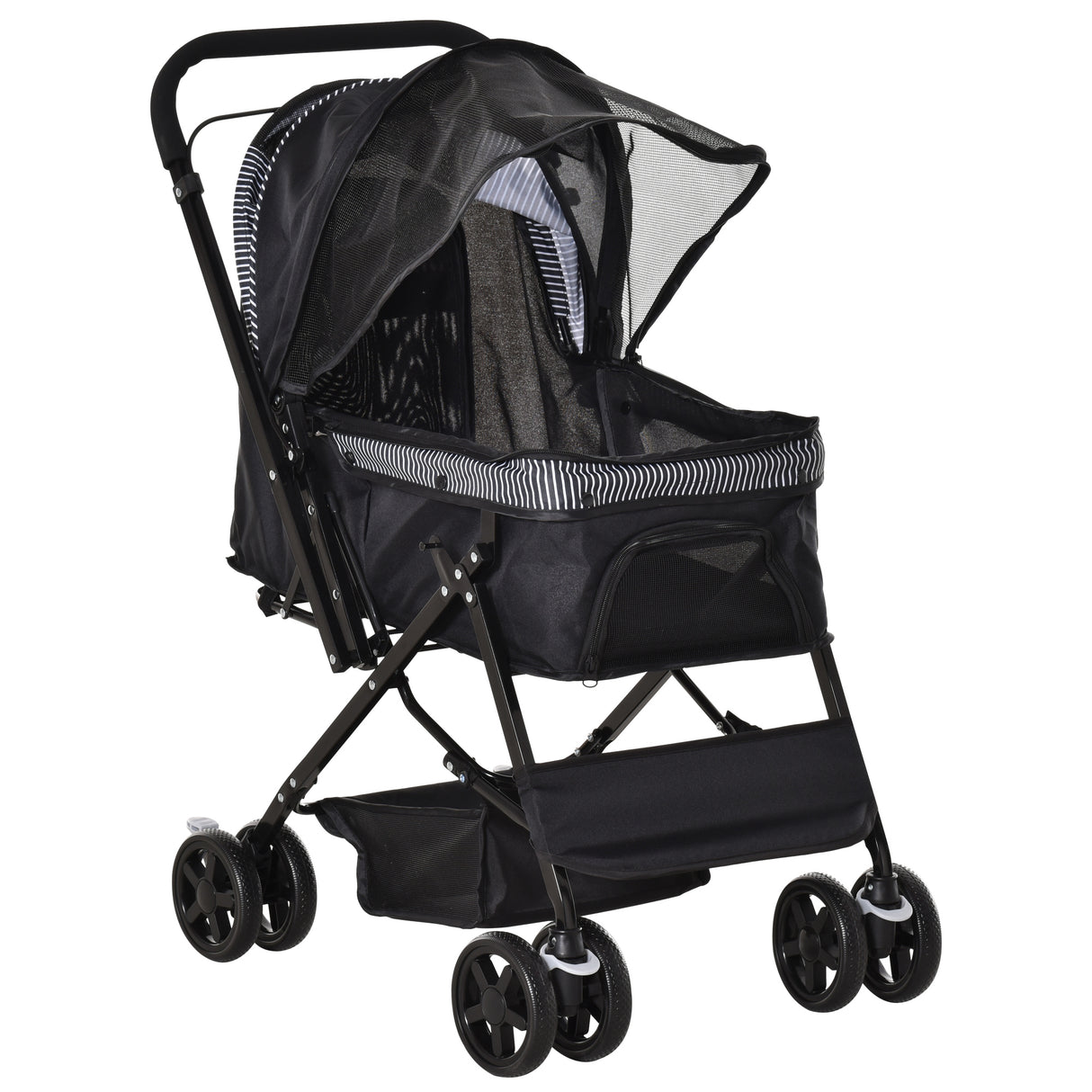 easycomfort passeggino per cani piccoli pieghevole con maniglione girevole ruote in eva e cestino portaoggetti nero