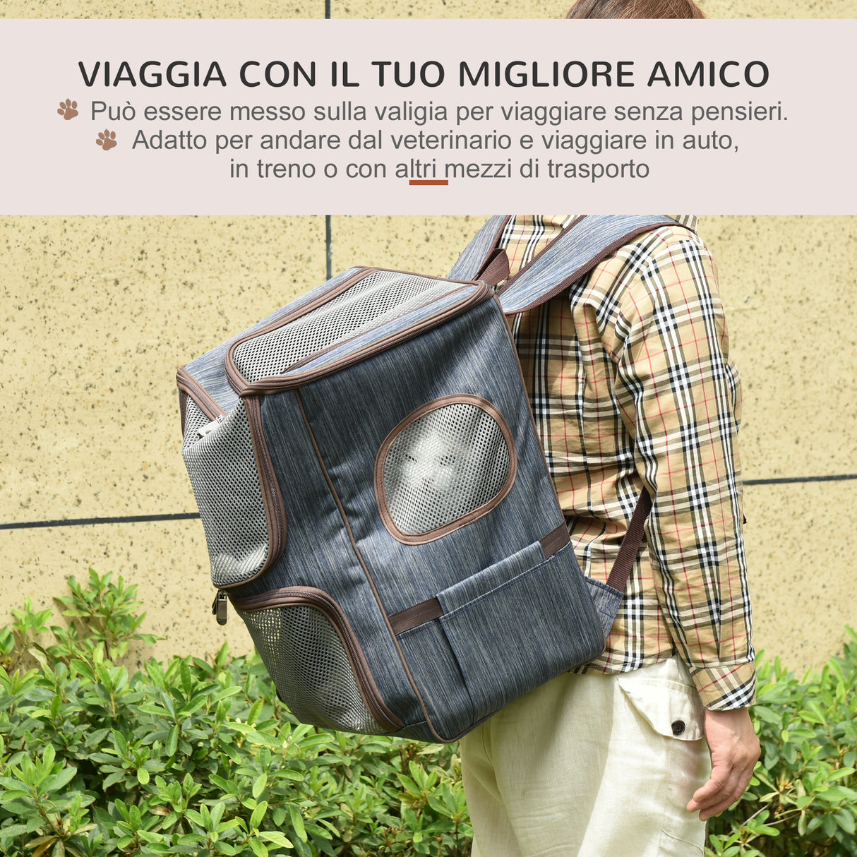 easycomfort zaino trasportino per cani e gatti in oxford cuscino rimovibile e lavabile con rete traspirante 35x28.5x45cm blu