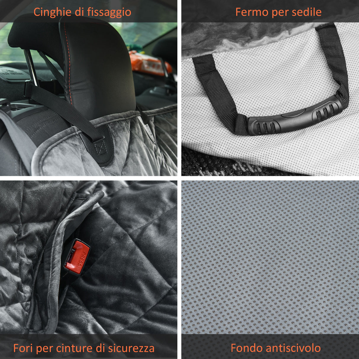 easycomfort telo coprisedile per auto effetto velluto con fondo antiscivolo e cinghie di fissaggio 160x145cm grigio