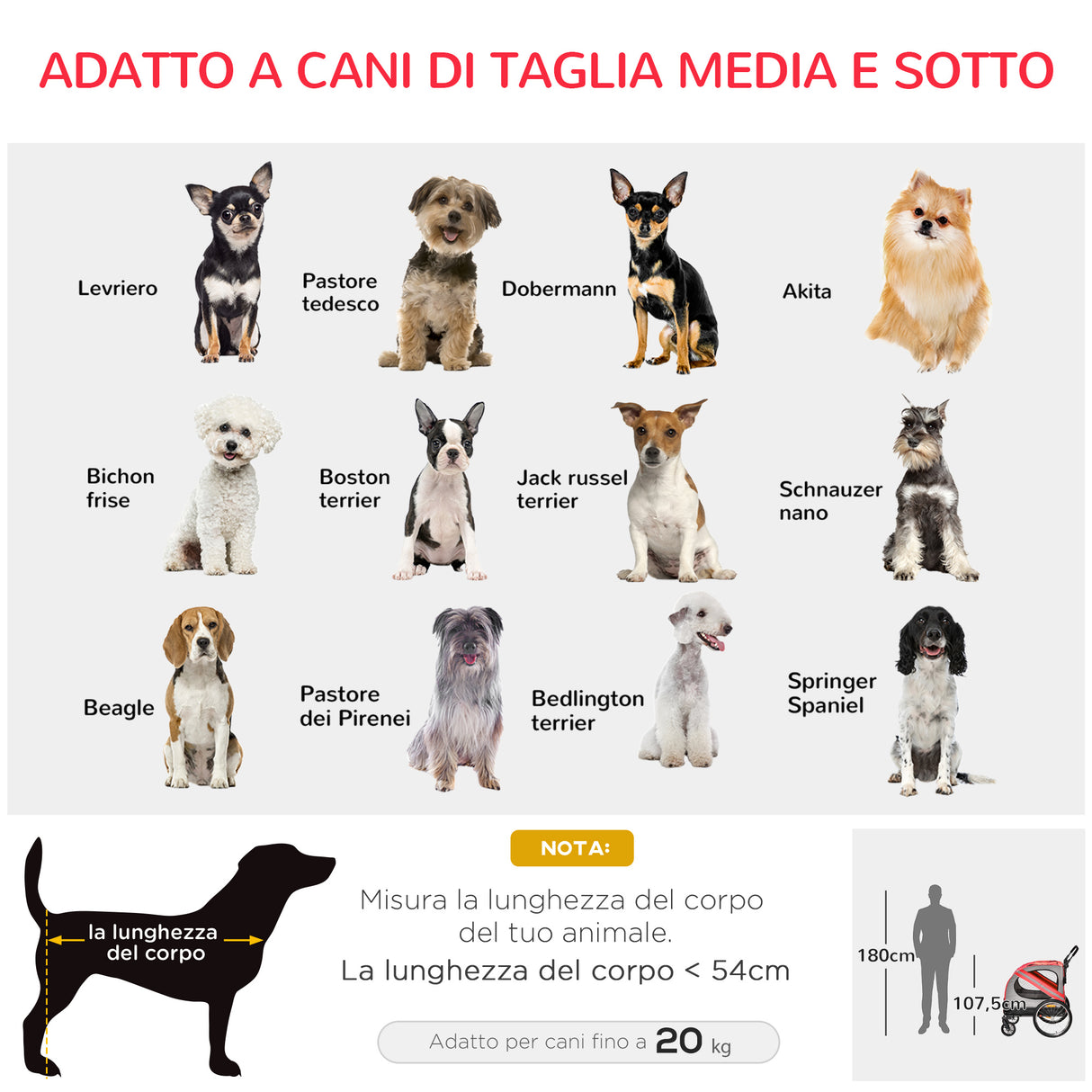easycomfort rimorchio cani con ingresso a cerniera ruote e bandiera in acciaio e tessuto oxford rosso argento nero