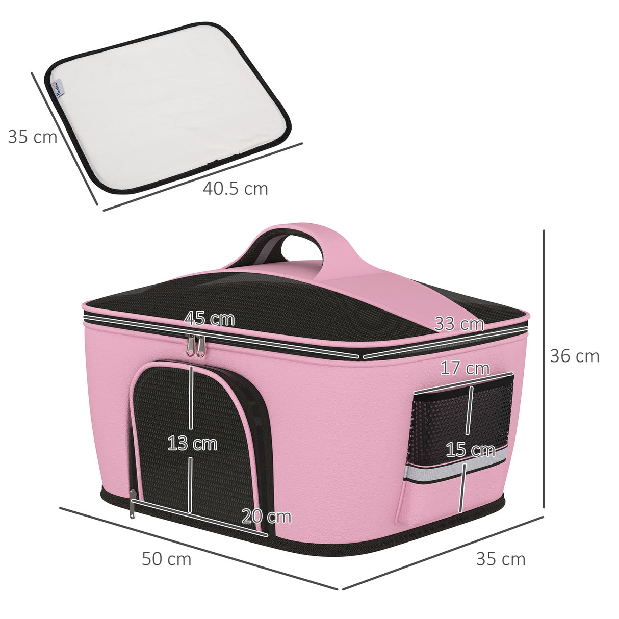 easycomfort borsa trasportino per cani e gatti con 2 porte a cerniera 50x35x36cm rosa
