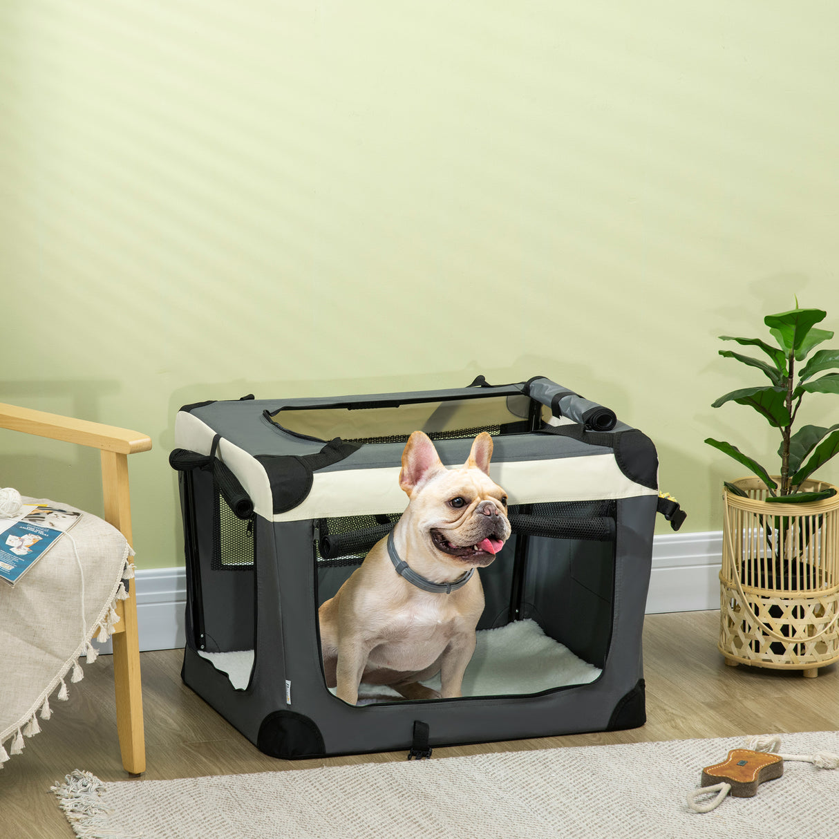 easycomfort trasportino per cani e gatti fino 4kg pieghevole con 3 aperture e cuscino 70x51x50cm grigio