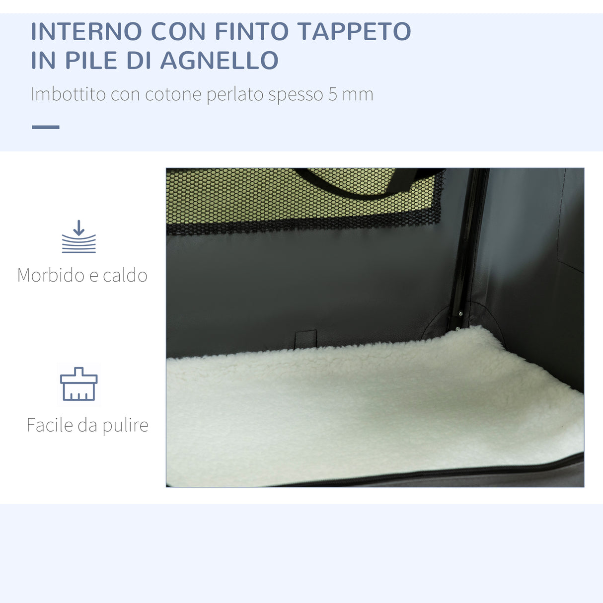 easycomfort trasportino per cani e gatti fino 4kg pieghevole con 3 aperture e cuscino 70x51x50cm grigio