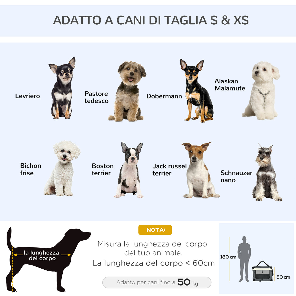 easycomfort trasportino per cani e gatti fino 4kg pieghevole con 3 aperture e cuscino 70x51x50cm grigio