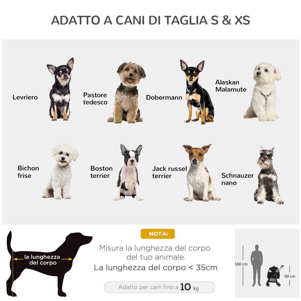 easycomfort passeggino per cani pieghevole con trasportino rimovibile e tettuccio 82x49.5x98cm nero