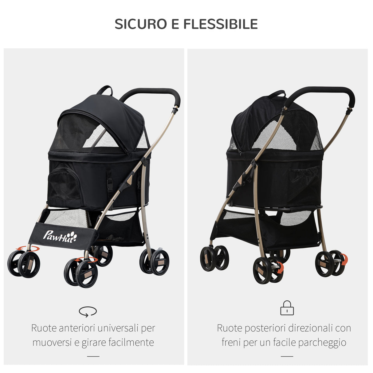 easycomfort passeggino per cani pieghevole con trasportino rimovibile e tettuccio 82x49.5x98cm nero