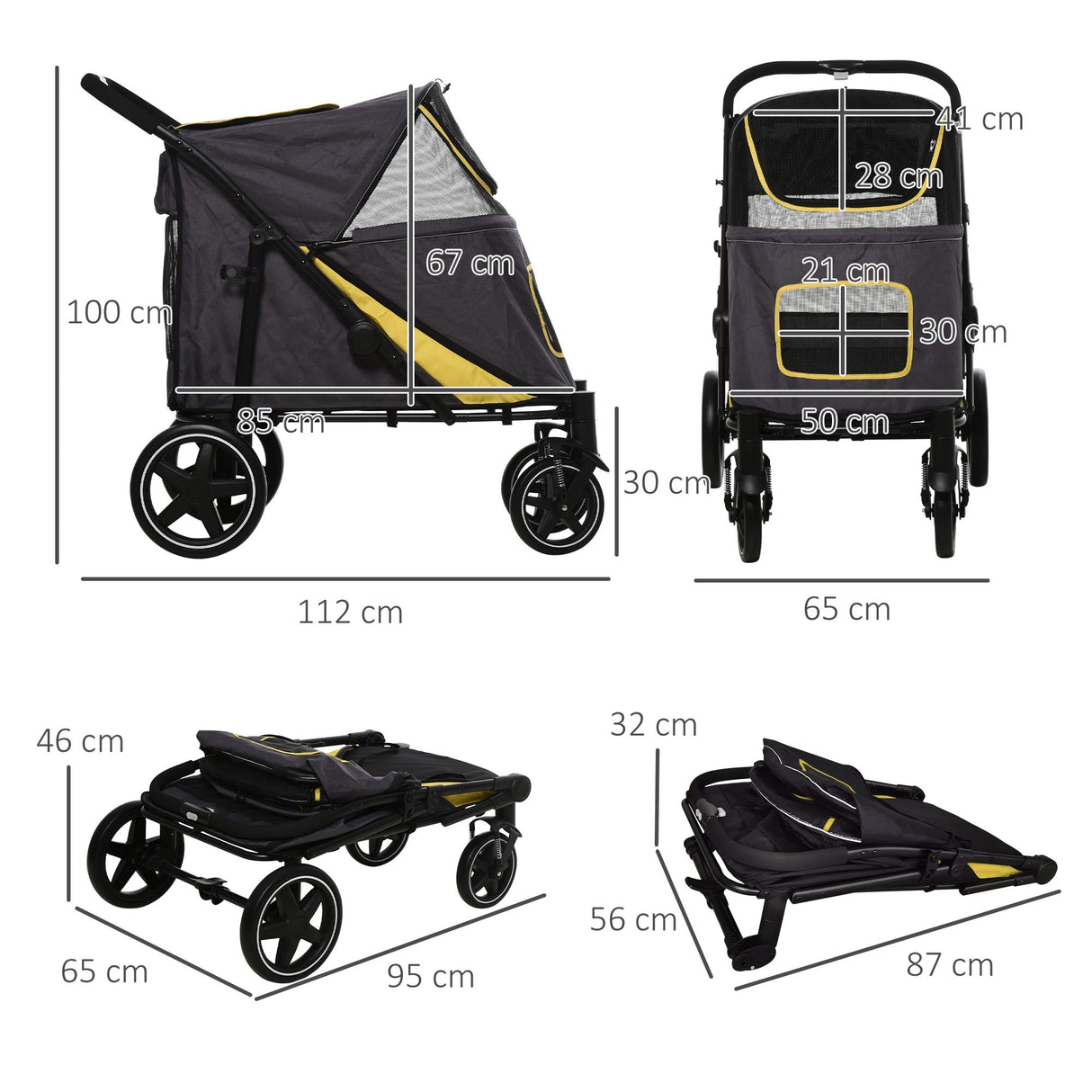 easycomfort passeggino pieghevole per cani di taglia media con ingressi a cerniera e finestre a rete 112x65x100 cm