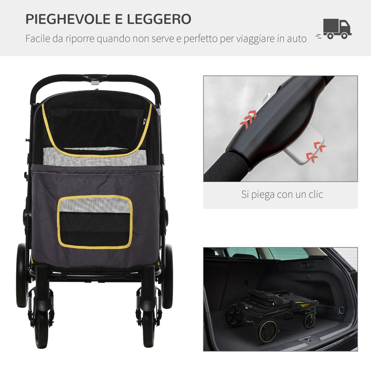 easycomfort passeggino pieghevole per cani di taglia media con ingressi a cerniera e finestre a rete 112x65x100 cm