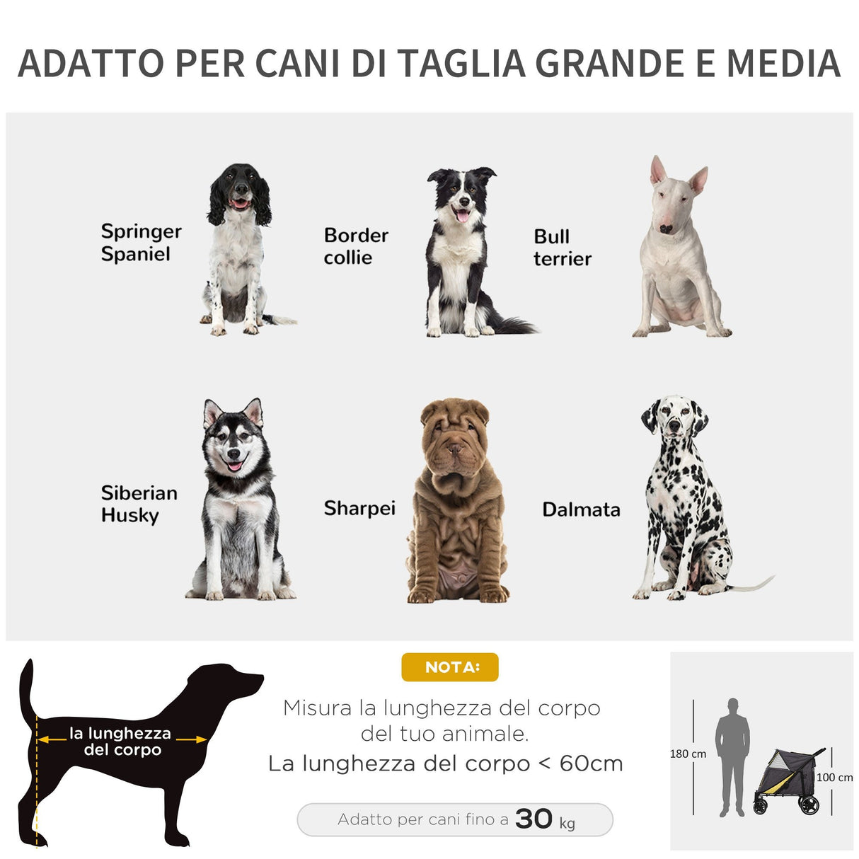 easycomfort passeggino pieghevole per cani di taglia media con ingressi a cerniera e finestre a rete 112x65x100 cm