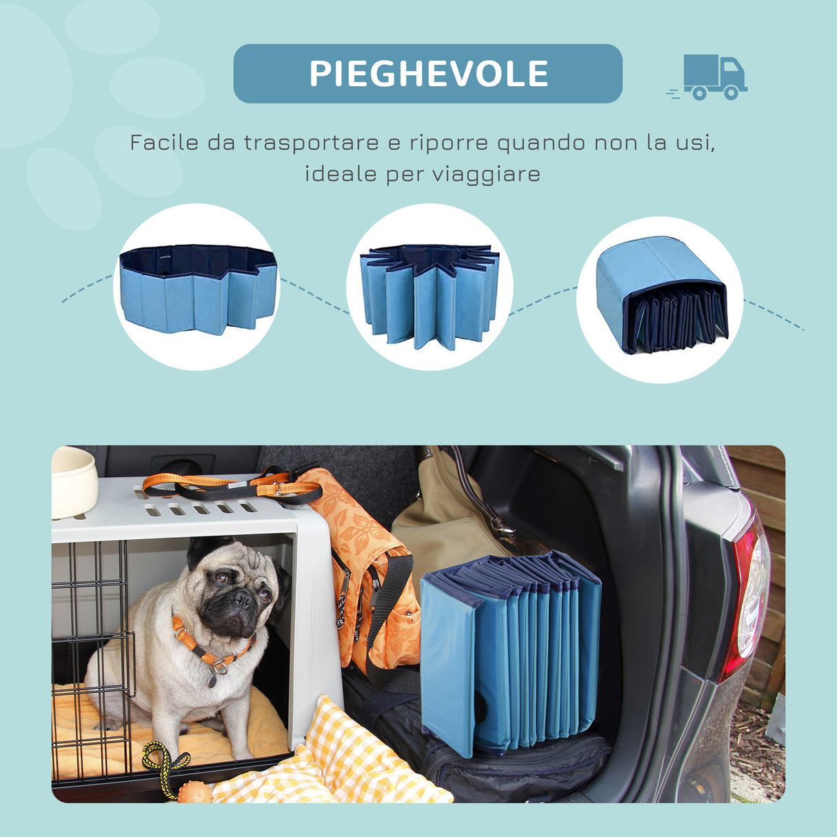 easycomfort easycomfort piscina per cani animali domestici portatile pieghevole in pvc blu o80x20cm