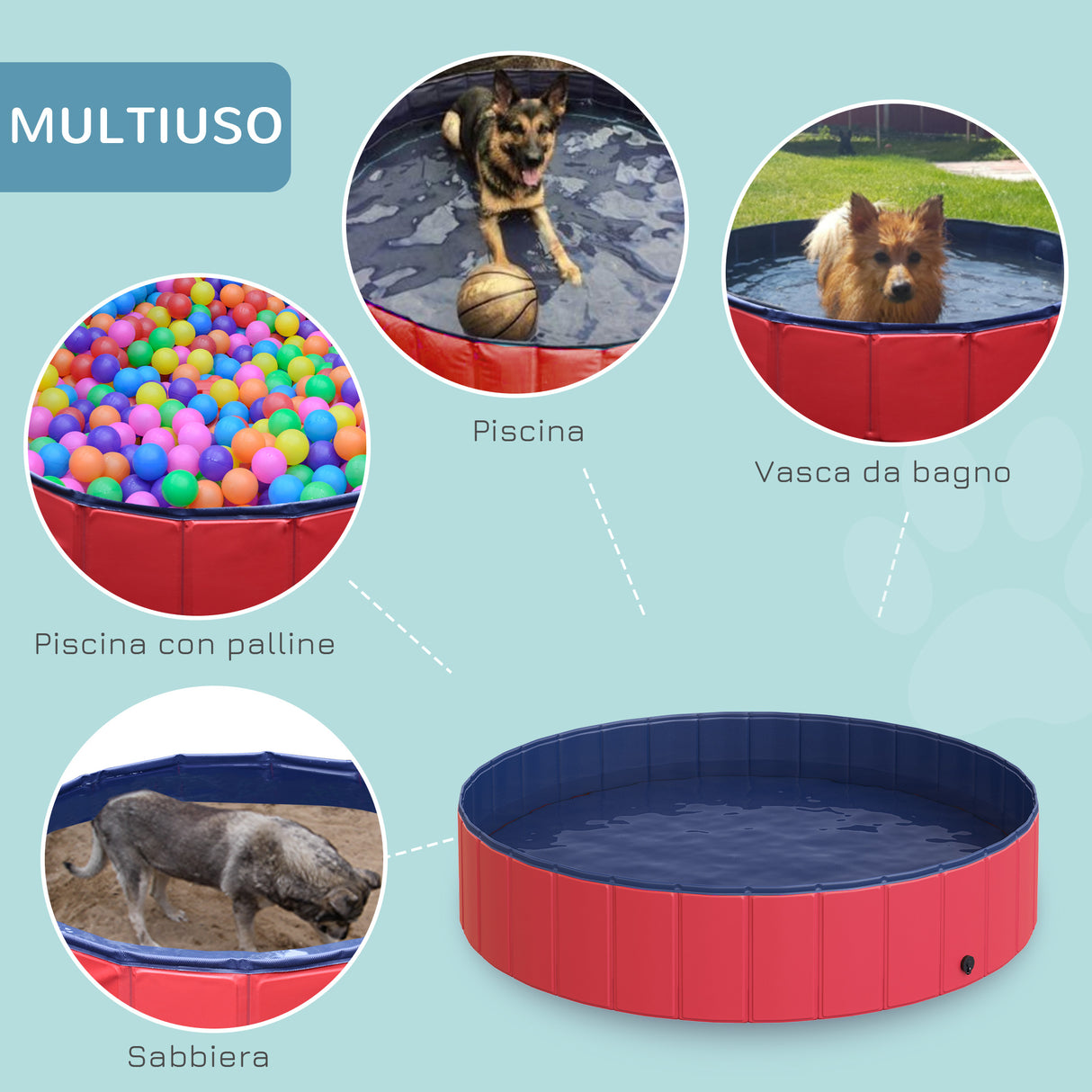 easycomfort easycomfort piscina pieghevole per cani in pvc rosso 140x30cm oxh