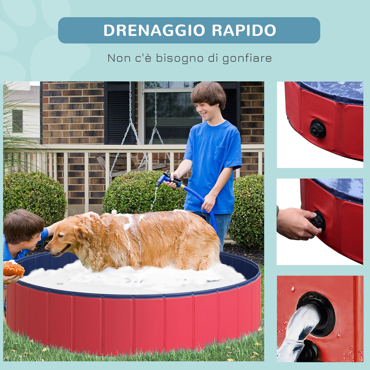 easycomfort easycomfort piscina pieghevole per cani in pvc rosso 140x30cm oxh