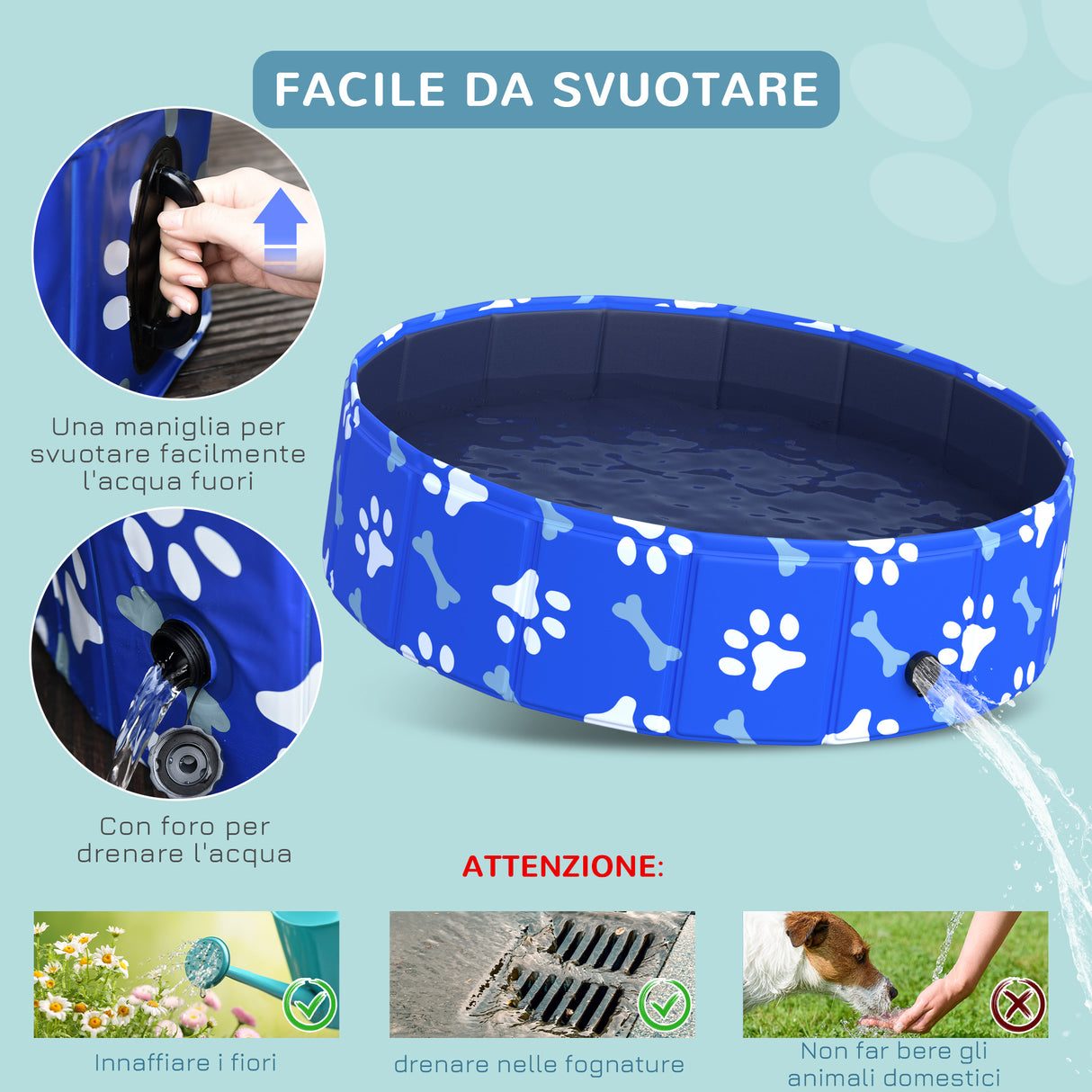 easycomfort easycomfort piscina rigida per cani taglia piccola 25kg in plastica dura e antiscivolo per giardino o interni blu 80x20cm