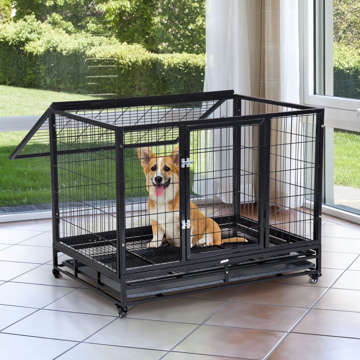 easycomfort easycomfort gabbia box per cani cuccioli da interno esterno con rotelle 92 62 75cm