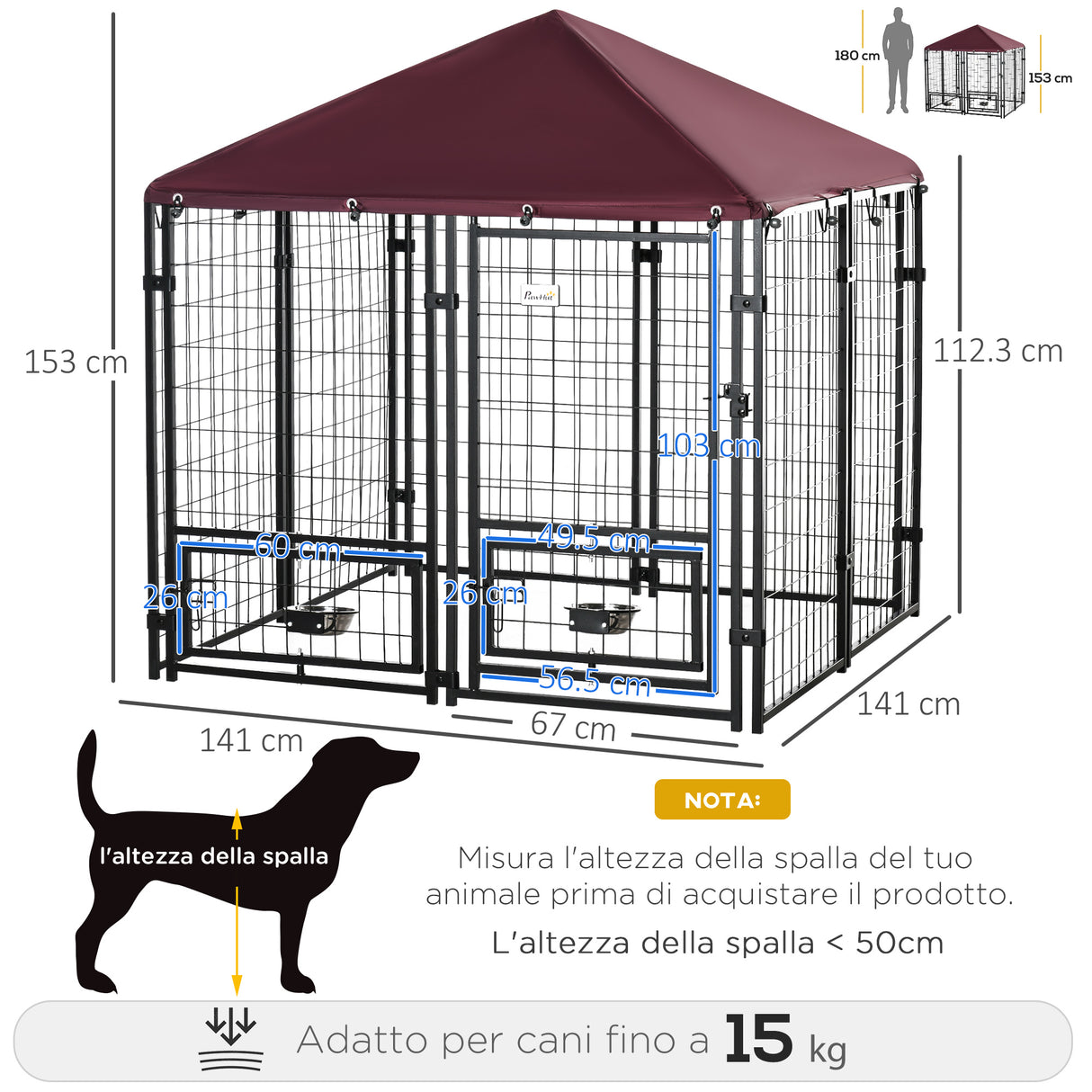 easycomfort easycomfort recinto per cani da esterno con serratura 2 ciotole girevoli e copertura rimovibile nero e rosso