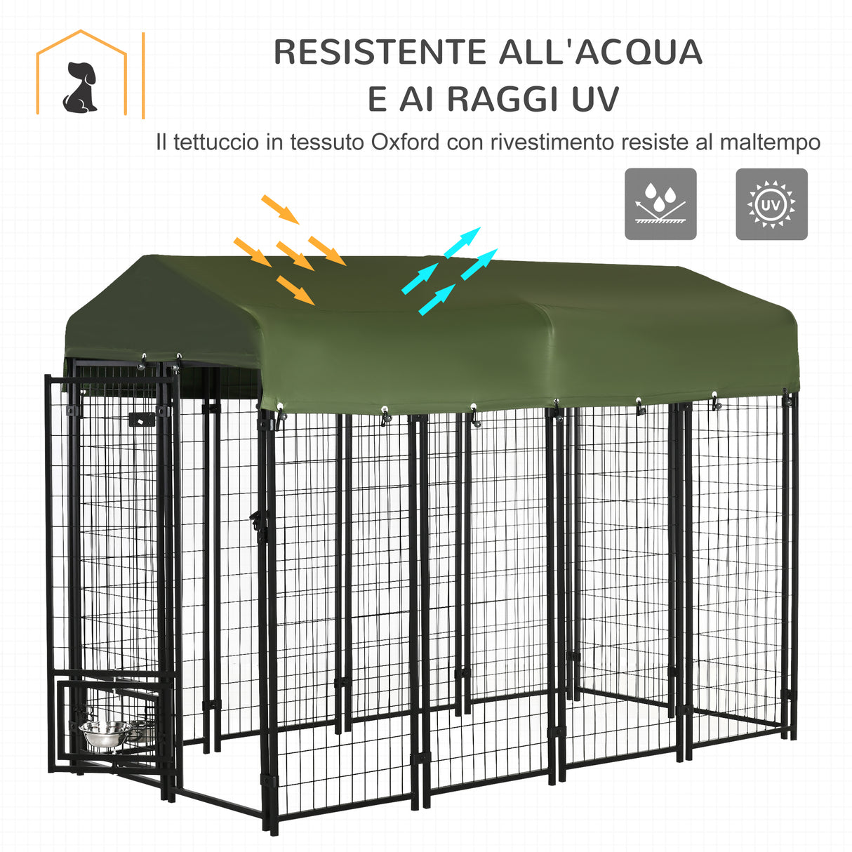 easycomfort kennel per cani in acciaio per interni ed esterni con tettuccio in tessuto oxford e 2 ciotole 244x122x183 cm