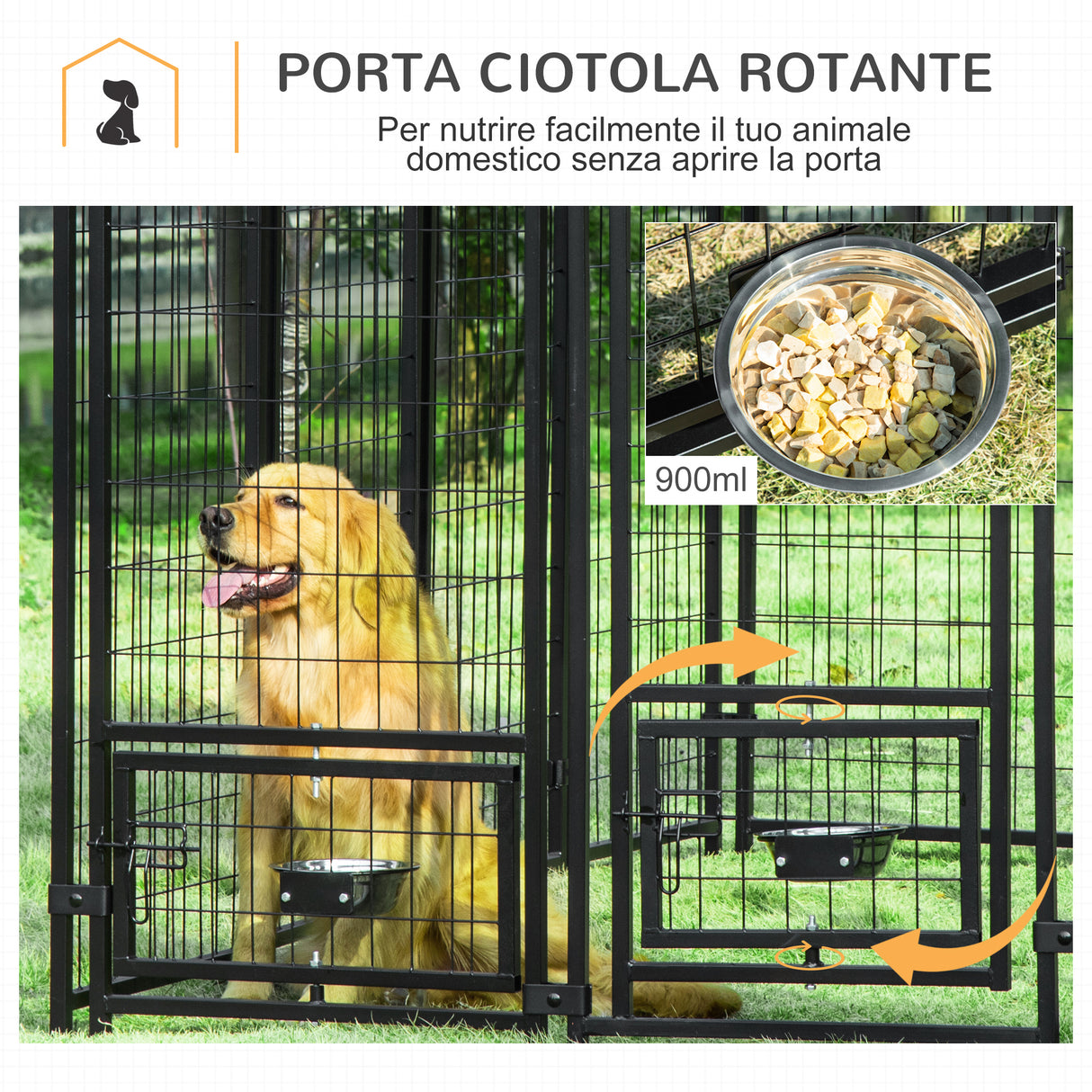 easycomfort kennel per cani in acciaio per interni ed esterni con tettuccio in tessuto oxford e 2 ciotole 244x122x183 cm