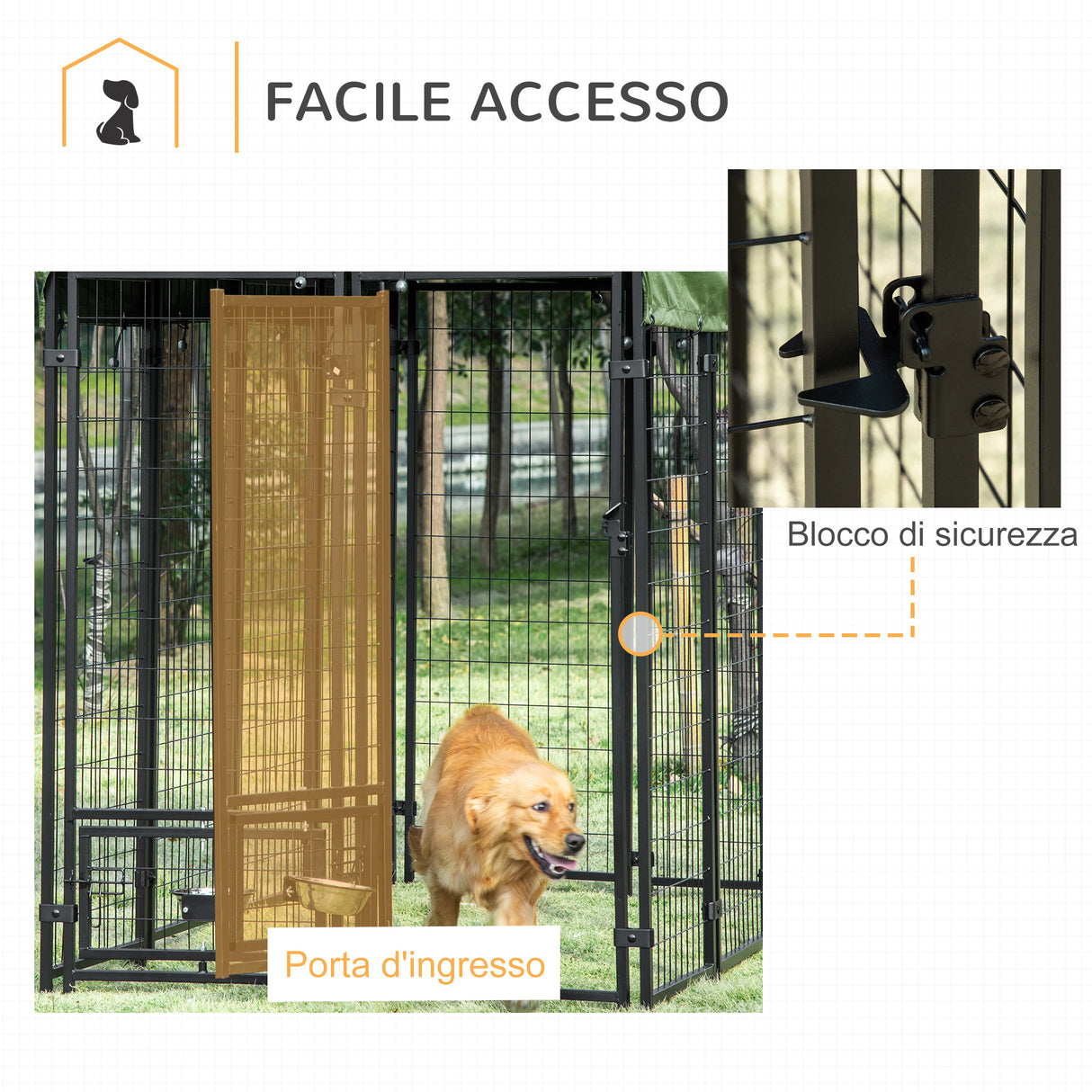 easycomfort kennel per cani in acciaio per interni ed esterni con tettuccio in tessuto oxford e 2 ciotole 244x122x183 cm