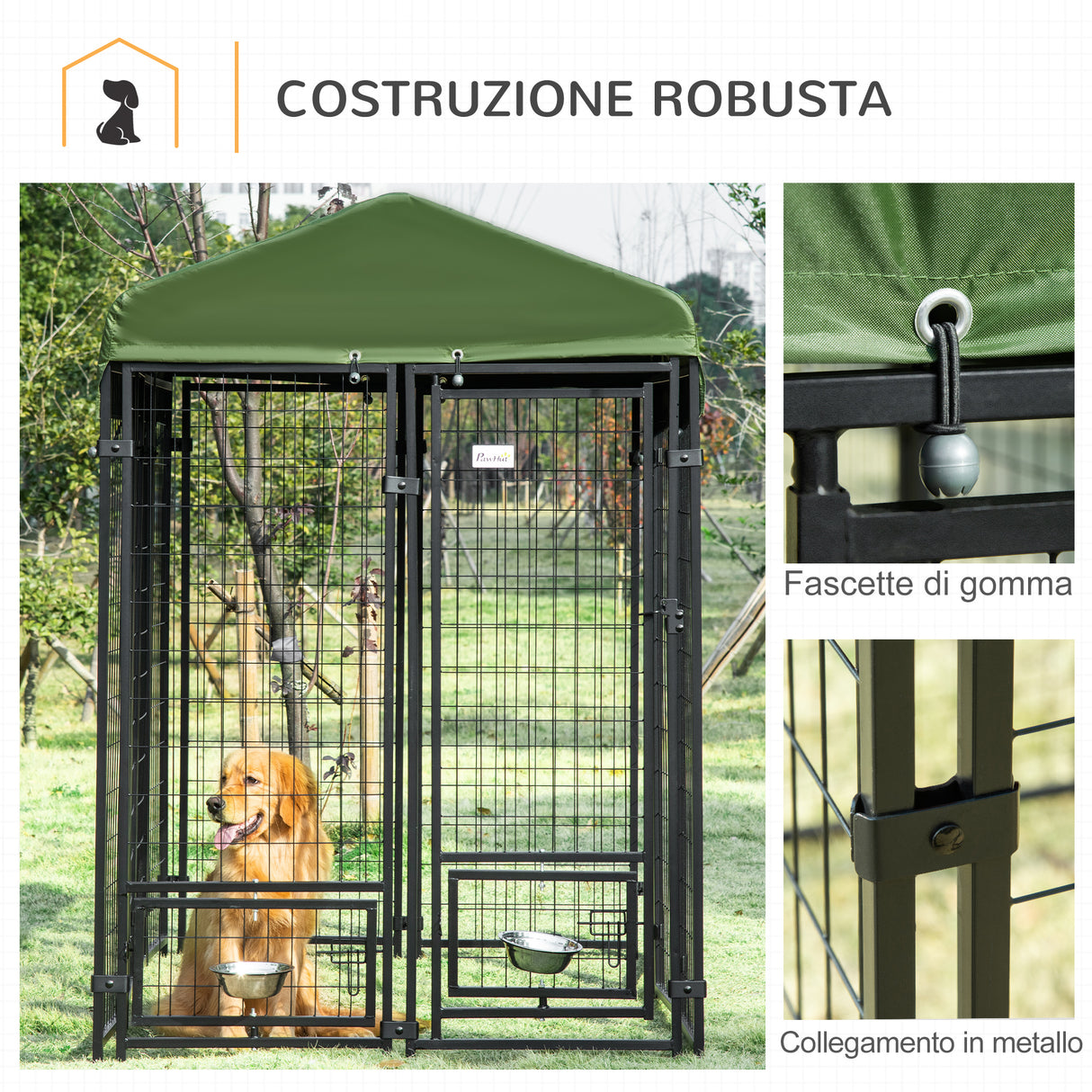easycomfort kennel per cani in acciaio per interni ed esterni con tettuccio in tessuto oxford e 2 ciotole 244x122x183 cm