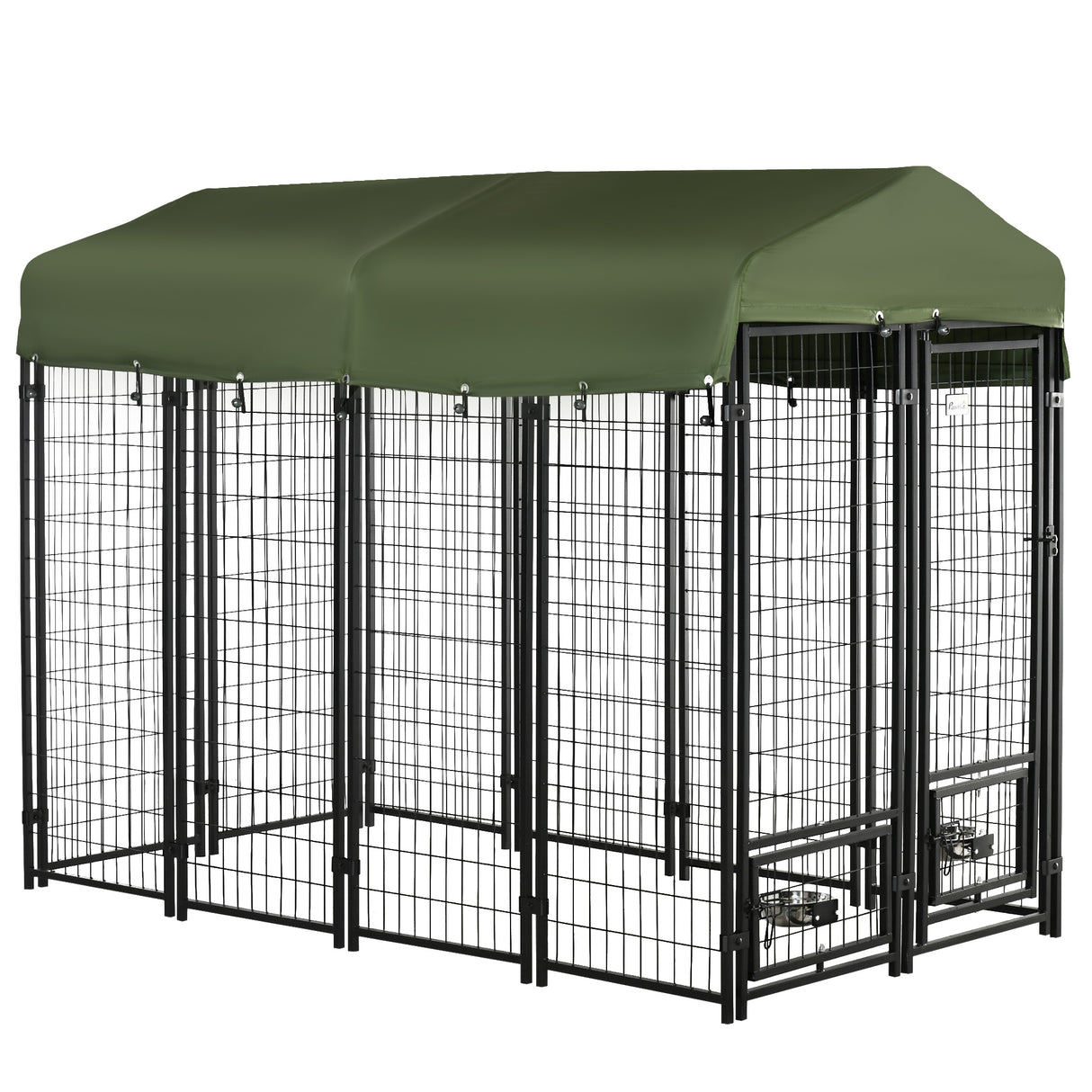 easycomfort kennel per cani in acciaio per interni ed esterni con tettuccio in tessuto oxford e 2 ciotole 244x122x183 cm