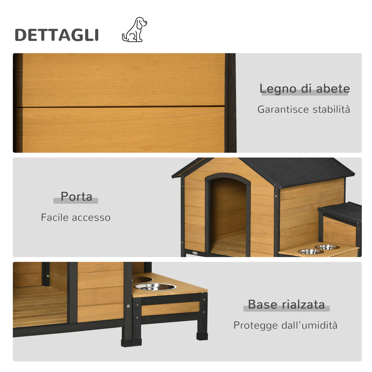 easycomfort cuccia per cani taglia media con 2 porta ciotole box esterno e tetto in bitume 130x93x92cm