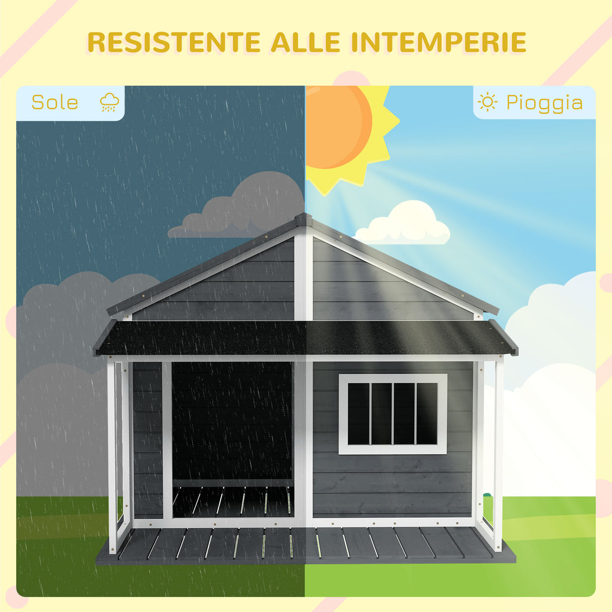 easycomfort easycomfort cuccia per cani da esterno con terrazza finestra e tetto impermeabile 124x112x105cm grigio