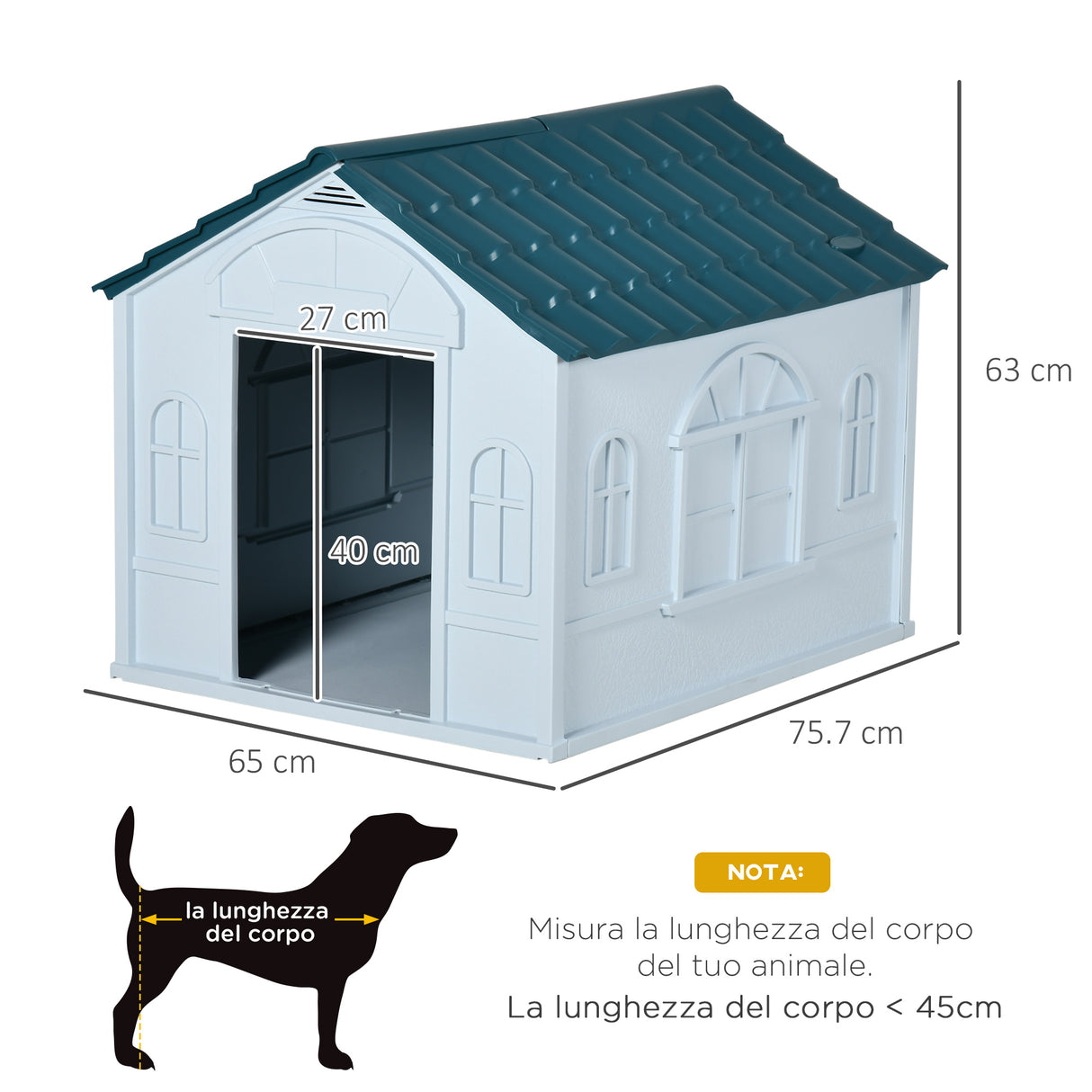 easycomfort cuccia per cani di taglia media e piccola max 20kg in pp impermeabile 65x75.7x63 cm blu