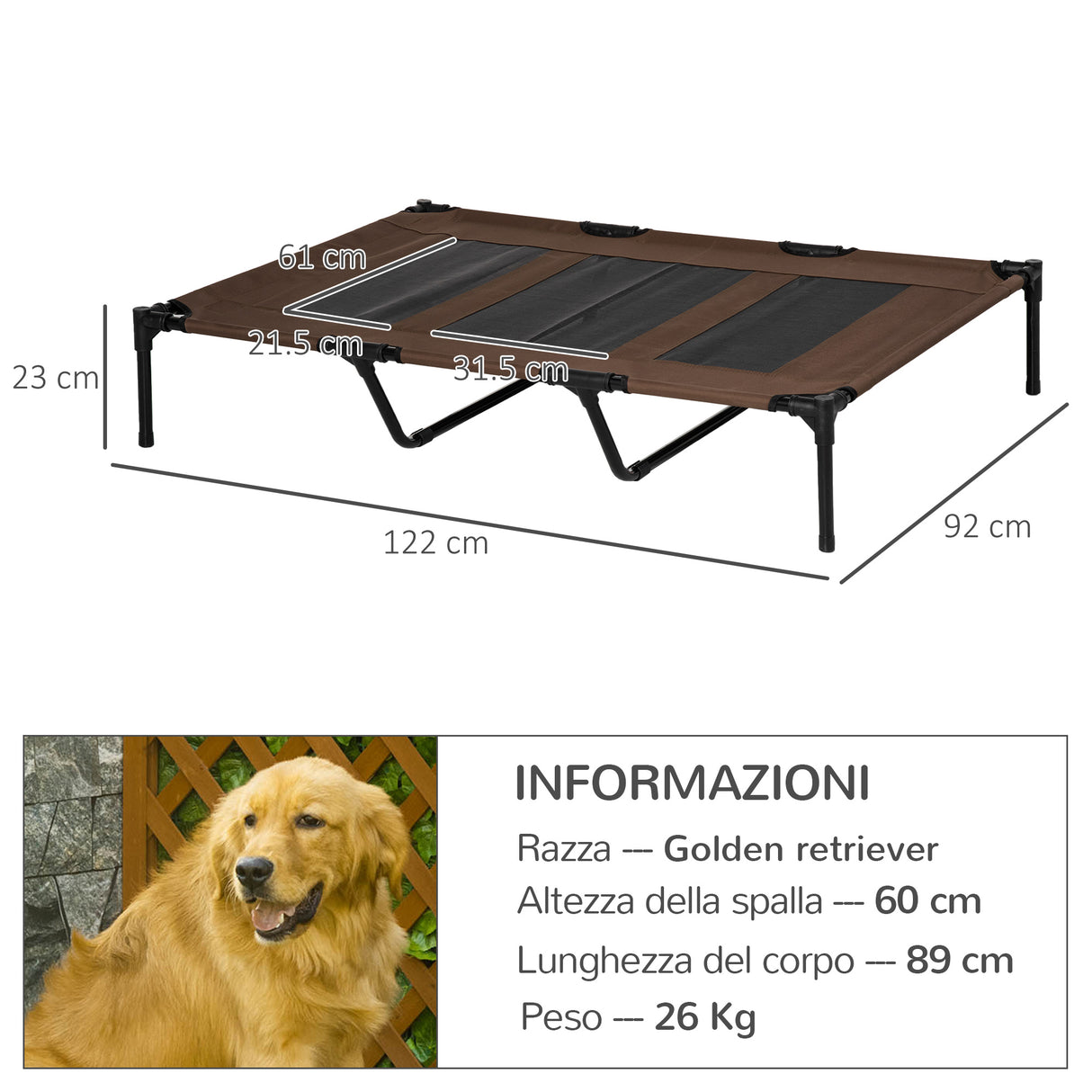 easycomfort easycomfort brandina lettino per cani pieghevole in metallo e tessuto oxford con sacca di trasporto 122x92x23cm marrone e nero