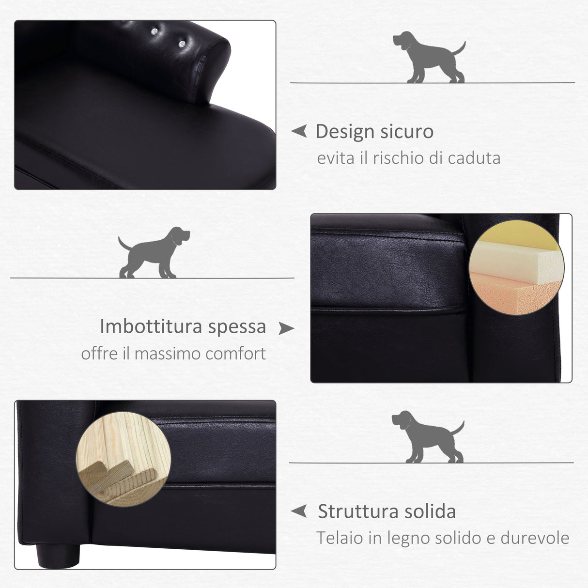 easycomfort easycomfort divanetti per cani chaise longue ottomana per animali nero 82.5x45x41.5cm