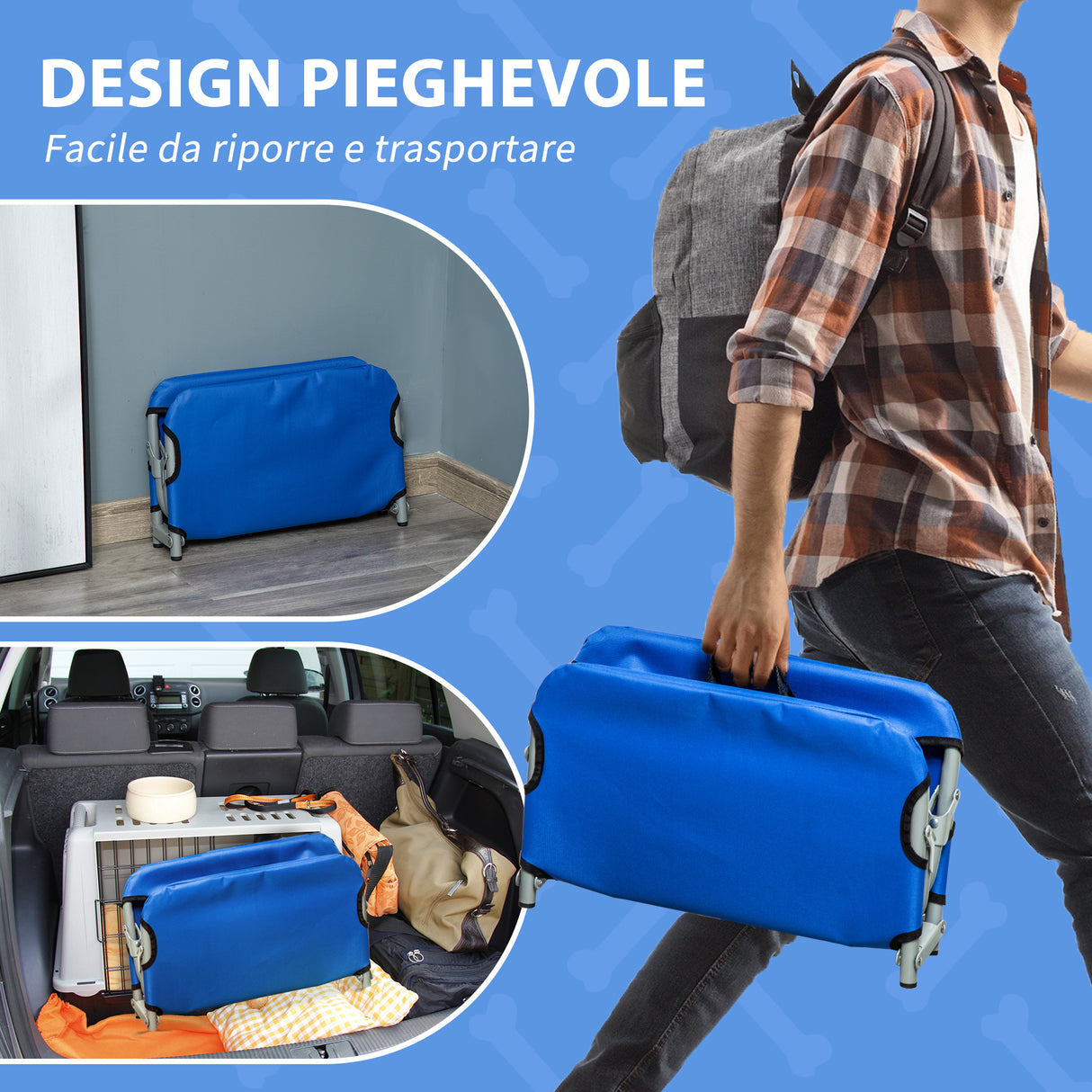 easycomfort easycomfort brandina pieghevole per cani in tessuto oxford per cani blu 59x46x15cm