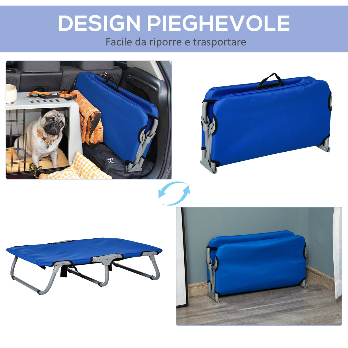 easycomfort easycomfort brandine pieghevoli per cani in tessto oxford blu 71x58x18cm