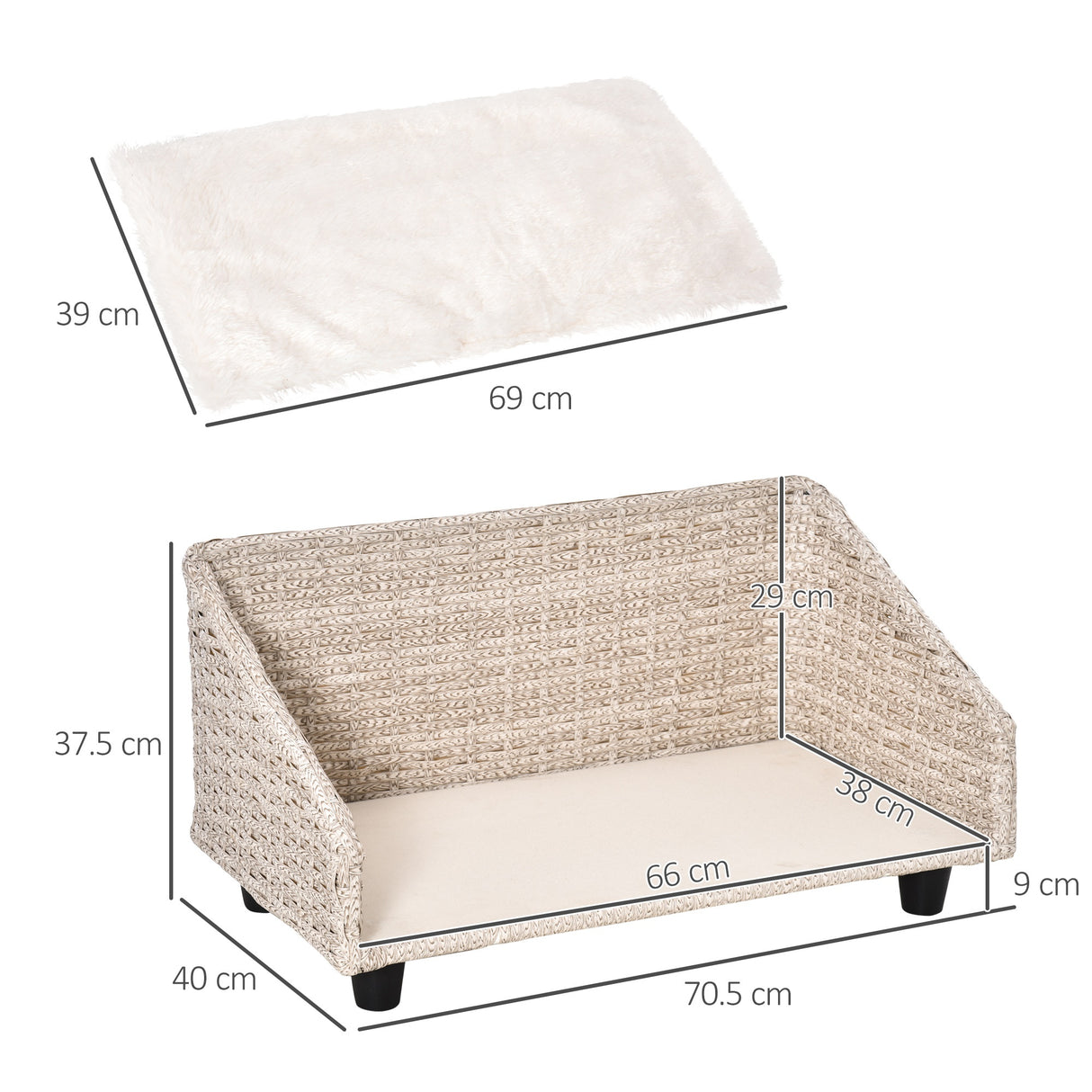 easycomfort easycomfort cuccia per cani e gatti rialzata in rattan con cuscino lavabile bianco lettino per animali da interno 70 5x40x37 5cm beige