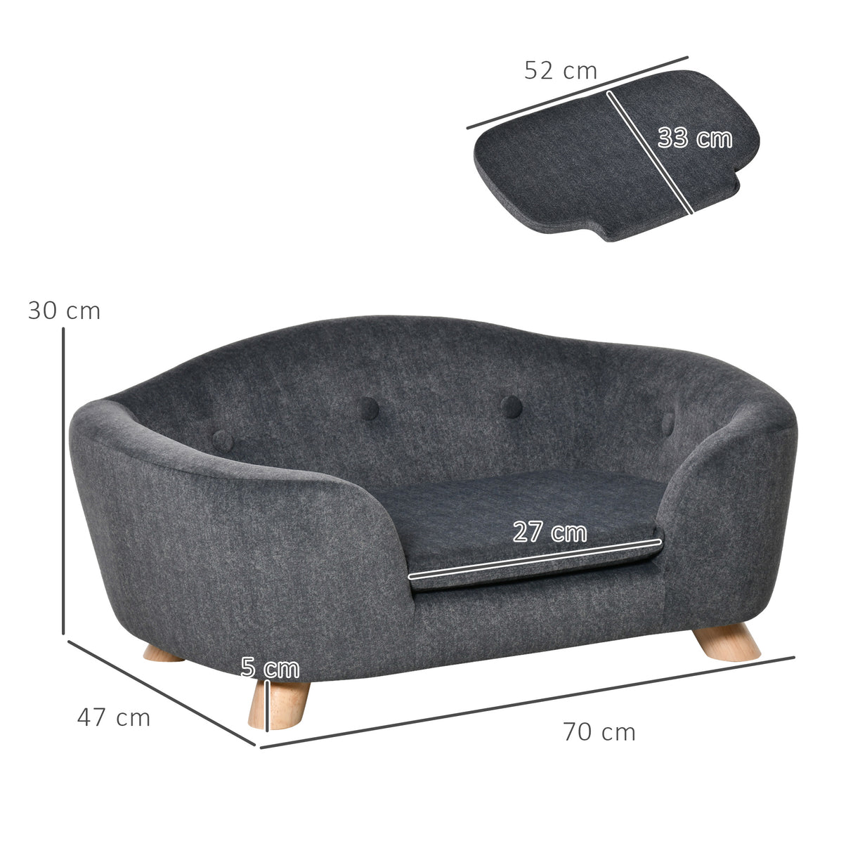 easycomfort easycomfort cuccia per cani di taglia piccola divanetto per cani da interno con cuscino lavabile 70x47x30cm grigio antracite
