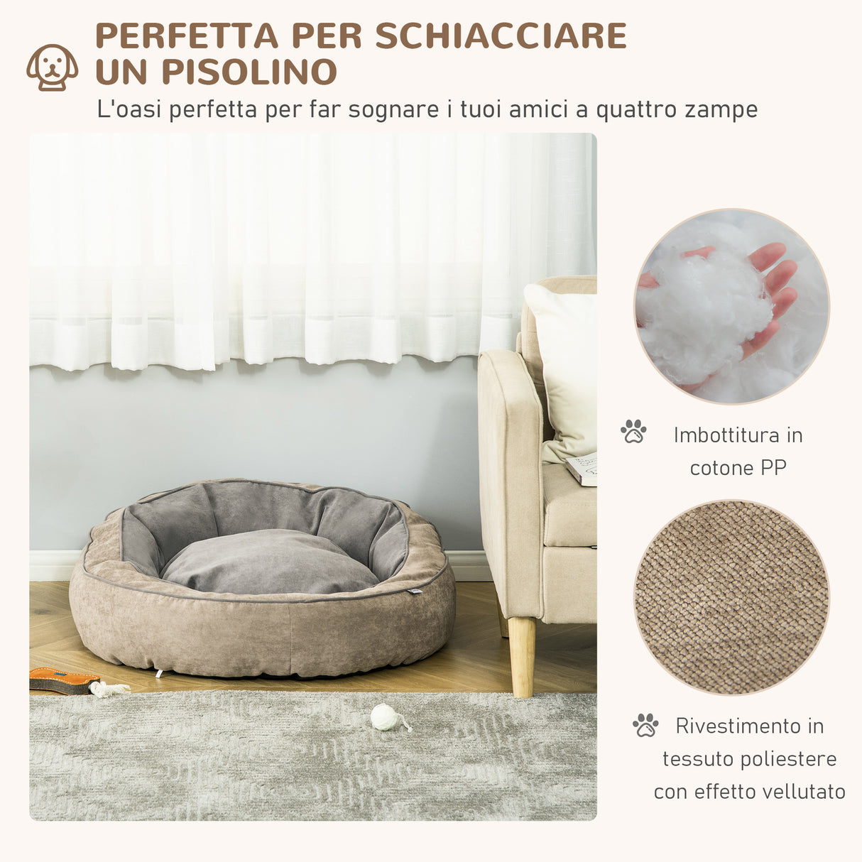easycomfort easycomfort cuccia per cani imbottita con cuscino e bordi rialzati rivestimento in tessuto 85x85x35cm grigio