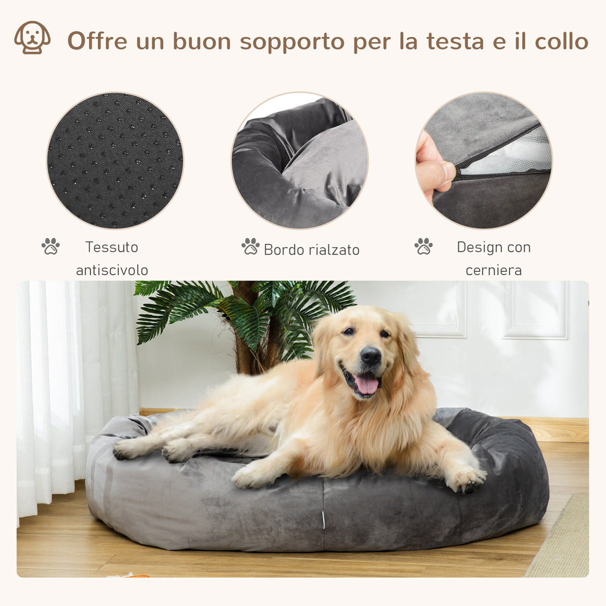 easycomfort easycomfort cuccia per cani imbottita con bordi rialzati e rivestimento sfoderabile 132x89x28cm grigio scuro